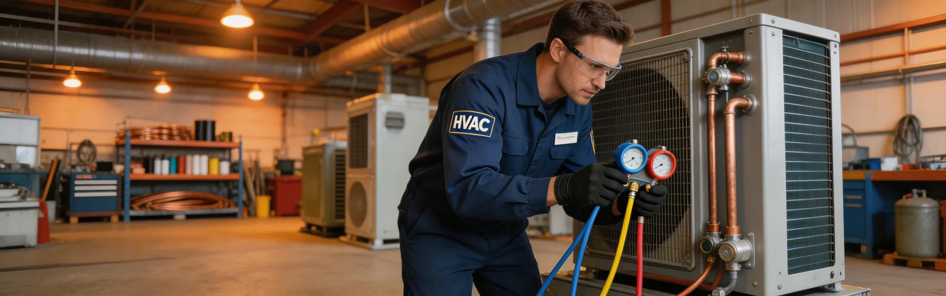 Bohn refrigeration technician servicing condensing unit